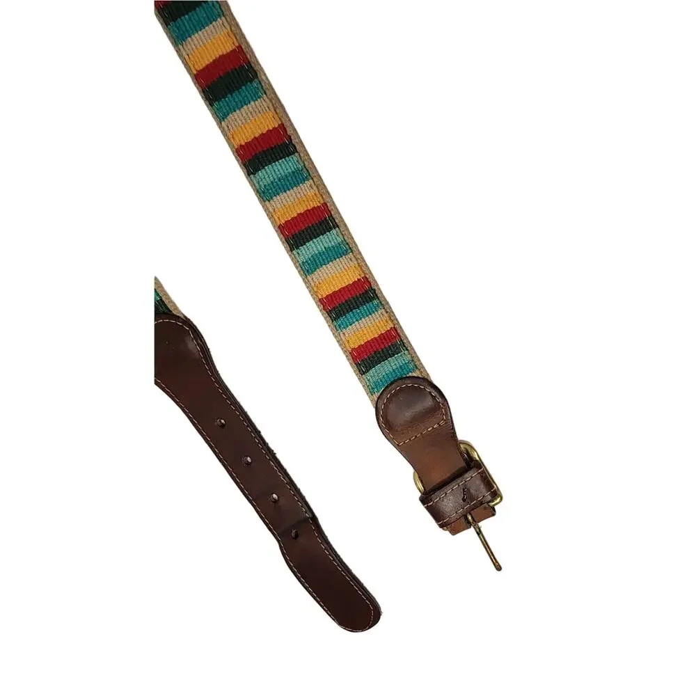 A Tail We Could Wag Cotton & Leather Belt sz 38 Handmade Colorful Patterns